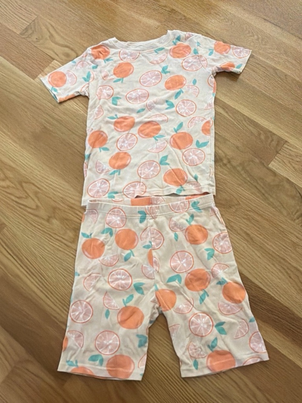 Kids Peach Print Short Pajama Set - White/Peach